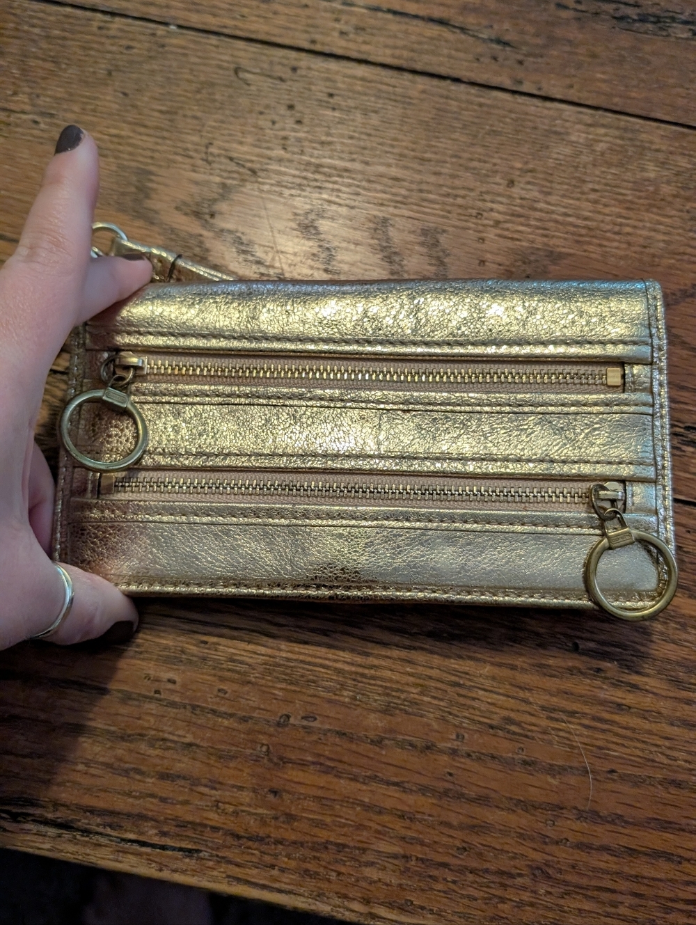 Coach Poppi Metallic Gold Zip Wallet Wristlet